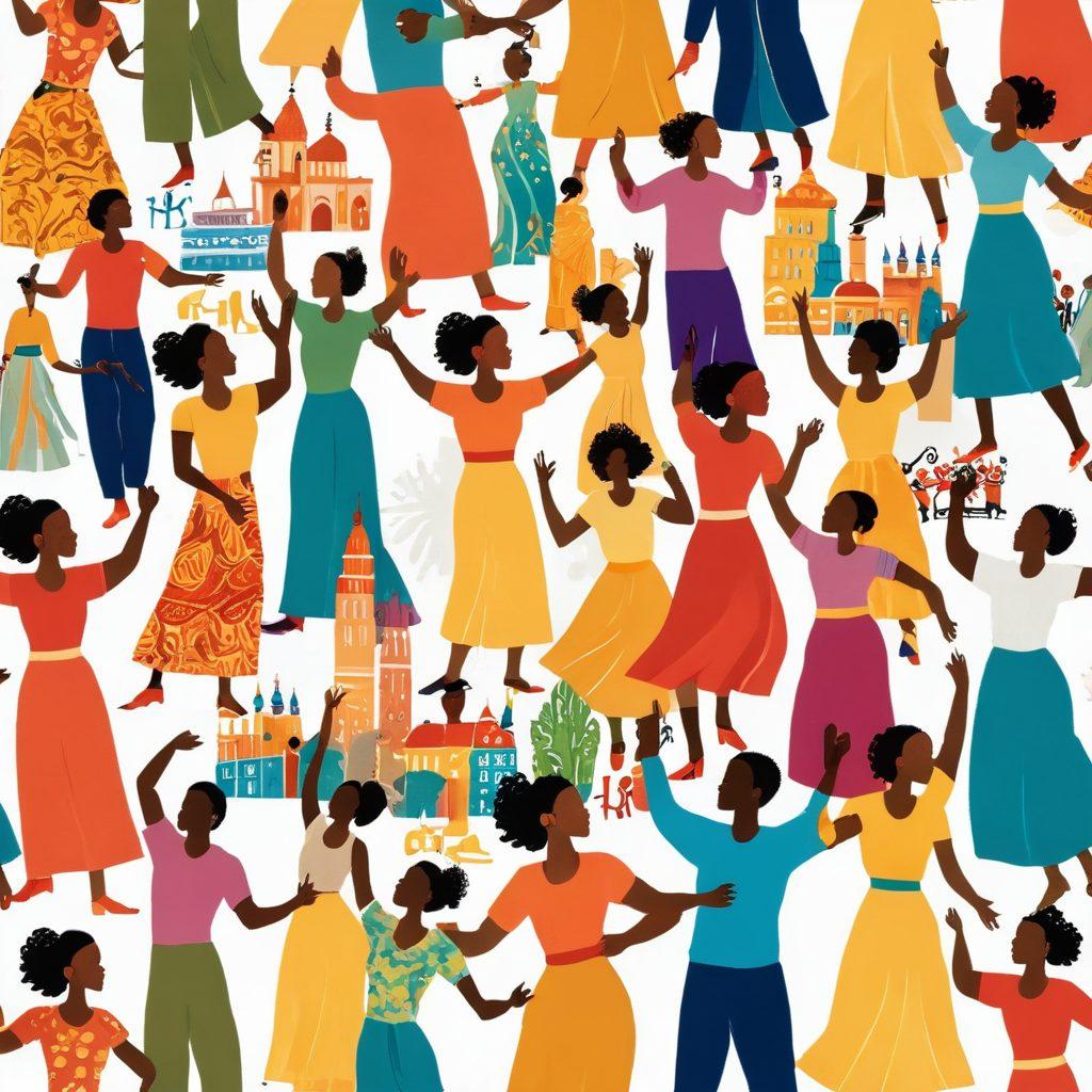 A harmonious collage depicting diverse cultures celebrating happiness, featuring people from various backgrounds engaging in joyful activities like dance, laughter, and sharing meals. In the background, iconic landmarks from different cultures are visible, symbolizing unity in diversity. Soft, warm colors radiate positivity and connection. super-realistic. vibrant colors. white background.